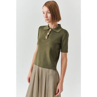 Exquise Jaylah Short Sleeve Blouse in Khaki at Nordstrom, Size Medium