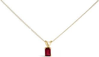 House of Brilliance 14K Gold 6x4MM Emerald Cut Gemstone Solitaire Pendant Necklace in Red Ruby | Yellow at Nordstrom