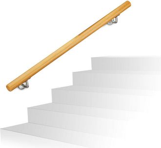 Relaxdays 10022600632 Corrimano in Legno di Faggio, 1500 mm/150 cm/1,5 m, Staffe e Tasselli per Montaggio, Rustico, Diametro 42 mm - Relaxdays