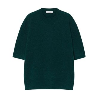 Pomandere Fijngebreid T-shirt van alpaca - Dames - Ronde hals truien - Groen - M - Wol - Truien & Vesten