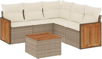 vidaXL Vidaxl - Juego De Sof&aacute;s Jard&iacute;n Con Cojines 6 Pzas Rat&aacute;n Sint&eacute;tico Beige