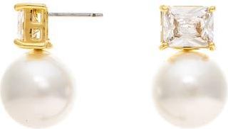 Rivka Friedman Cubic Zirconia & Faux Pearl Stud Earrings at Nordstrom Rack