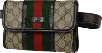 Gucci Brown Coated Canvas Leather Fanny Pack Sling Bag (Pre-Owned)