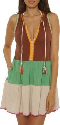 Lucky Brand Lagos Embroidered Colorblock Cover-Up Minidress in Sea Grass at Nordstrom, Size Medium