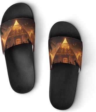 Generic Black Cats Pyramids Unisex Beach Slippers & Pool Slides Anti-Slip House Shoes for Home Outdoor