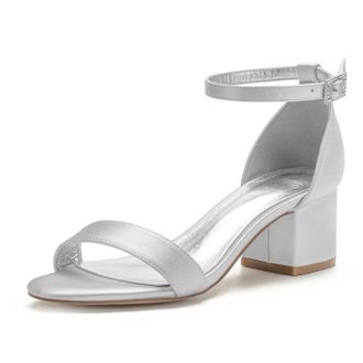 Miyoopark Comfortable Wedding Shoes for Women Block Low Heel Evening Sandals M534 Silver UK 5.5