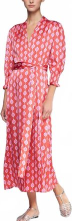 Vilagallo Printed Midi Wrap Dress In Red And Pink