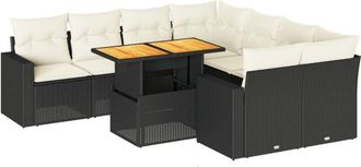 vidaXL Set De Sof&aacute;s De Jard&iacute;n Con Cojines 9 Pzas Rat&aacute;n Sint&eacute;tico Negro Vidaxl