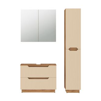 Vicco Juego De Muebles De Ba&ntilde;o De 3 Piezas Lotta, Rayas Roble/cachemira, 3 Partes, Vicco