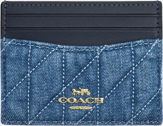 Coach Womens Slim Id Card Case In Regenerative Cotton With Quilting - Blue - One Size