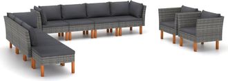 vidaXL Set De Muebles De Jard&iacute;n 10 Pzas Rat&aacute;n Sint&eacute;tico Eucalipto Gris Vidaxl