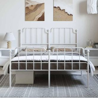 Berkfield Home Metal Bed Frame with Headboard & Footboard White 135x190 cm Double