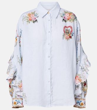 Camilla Camisa de lino floral con volantes