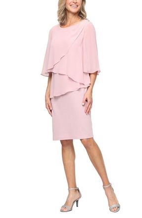 S.L. Fashions Tiered Glitter Chiffon Sheath Dress in Blush at Nordstrom, Size 10