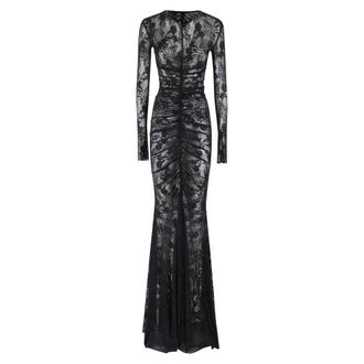 Norma Kamali Lace Shirred Dress - Dames - Avondkleed - Zwart - XS - Kleedjes
