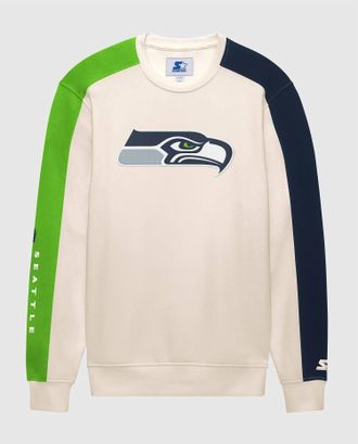 Starter Mens Seattle Seahawks Team Crew Long Sleeve Shirt In Cream