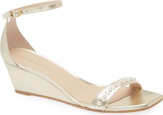 Stuart Weitzman Nudist Curve Faux Pearl Demi Curve Wedge Sandal in Platino at Nordstrom Rack, Size 8.5