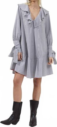 French Connection Acantha Stripe V Neck Dress In Linen White/blue