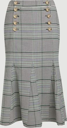 Karen Millen Womens Tailored Check Godet Midi Skirt - Monochrome Multi - Size 10 UK
