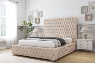 Comfort Beds Ambassador Naples Bed Frame - 50 Upholstered Headboard in Light Sand | Size: Single