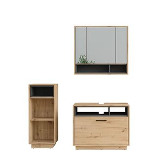 Vicco Conjunto De Muebles De Ba&ntilde;o Beatrice, Roble Artesanal/antracita, 3 Piezas Con Unidad Midi