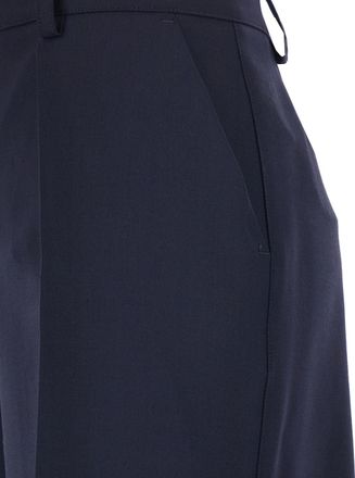 P.A.R.O.S.H. Womens Blue Pants With Front Button And Zip Closure Cotton Trousers
