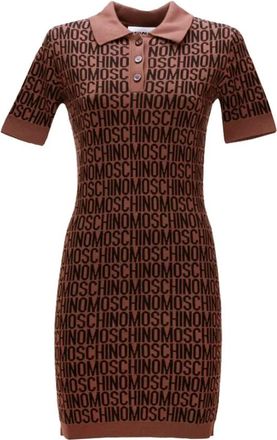 Moschino Logo Knit Dress - Dames - Kleedjes - Bruin - M - Wol - Kleedjes