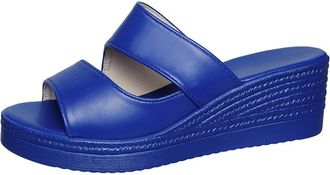 Generic Womens Wedge Platform Heels Sandals Open Toe Lightweight Casual Slip On Summer Roman Beach Slides Shoes (5.5,Blue)