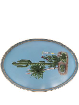Les-Ottomans cactus-print oval tray - Blue