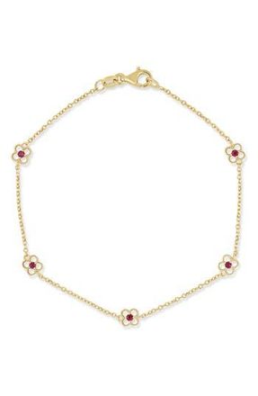 Bony Levy El Mar 18K Yellow Gold Ruby Clover Station Chain Bracelet in Ruby/18K Yellow Gold at Nordstrom Rack, Size 7