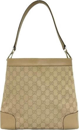 Gucci Beige Canvas Leather Handbag Shoulder Bag Tote Bag (Pre-Owned)