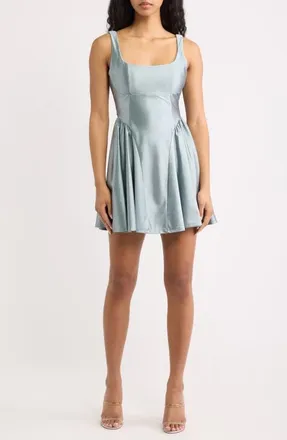 Emerald Sundae Glitter Sleeveless Satin Fit & Flare Dress in Slate at Nordstrom, Size X-Small
