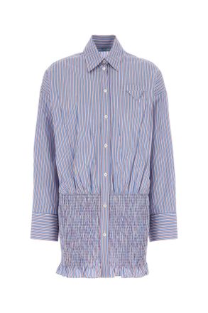 Prada Womens Embroidered Poplin Shirt - Light Grey Cotton - Size EU 32 (Womens)