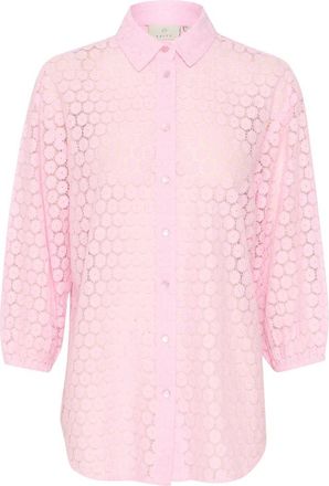 Kaffe Roze Kant Shirt Top 3/4 Mouwen - Dames - Overhemden - Roze - M - Overhemden