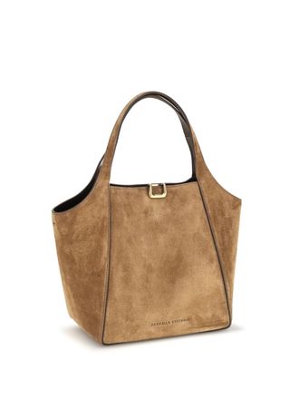 Brunello Cucinelli Womens Small Sartorial Suede Bucket Bag Caramello Calf Leather Bos Taurus Shoulder