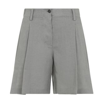 Brunello Cucinelli Brunello Cucinelli, Casual Shorts, female, Green, Size: M Linen shorts with drawstring and pleats