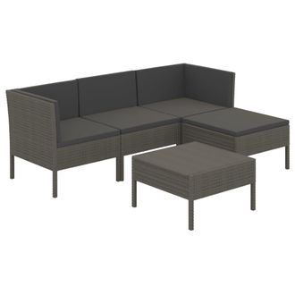 vidaXL 5 Pcs Garden Lounge Con Almohadillas De Mimbre Grises