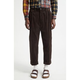 Beams Pleated Corduroy Tapered Leg Pants in Dark Brown at Nordstrom, Size X-Large