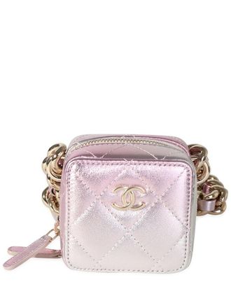 Chanel Metallic Quilted Leather Coco Punk Clutch With Chain (Authentic Pre- Loved)