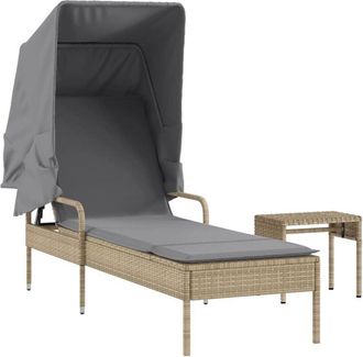 vidaXL Vidaxl - Tumbona Con Capota Y Mesa Rat&aacute;n Sint&eacute;tico Beige