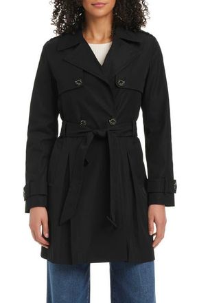 Kate Spade New York belted double breasted pleated trench coat in Black at Nordstrom, Size X-Small