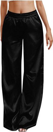 Generic Womens Satin Pajama Pants - Wide Leg Lounge Sweatpants with Pockets | Elastic Waist Sports Trousers for Summer | Comfy & Stylish for Workouts & Daily 