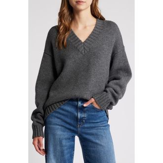 Frame Denim Chunky V-Neck Wool & Cashmere Sweater in Charcoal Heather at Nordstrom Rack, Size X-Small