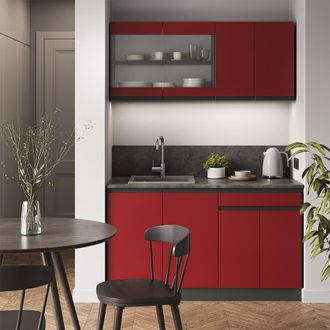 Vicco Cocina Para Solteros R-line, Rojo/antracita, 140 Cm Forma De J
