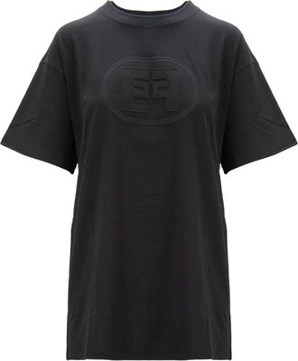 Elisabetta Franchi Dames Logo T-shirt- Gemaakt in Itali&euml; - Dames - T-shirts - Zwart - L - Katoen - Tops