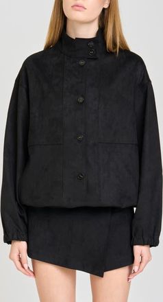 Wayf Parker Faux Suede Bomber Jacket in Black at Nordstrom, Size X-Small