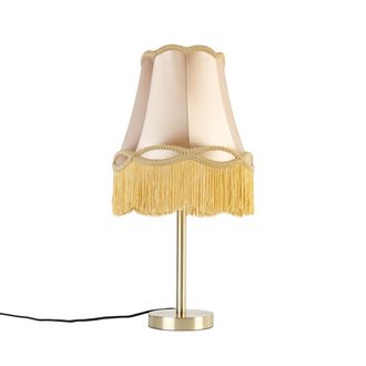 QAZQA Cl&aacute;sico/antiguo L&aacute;mpara De Mesa Cl&aacute;sica Lat&oacute;n Con Pantalla Granny Dorada 30 Cm - Simplo Acero /textil Redonda Adecuado Para Led Max. 1 X 40 Watt - Qaz