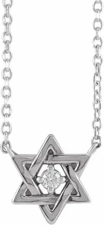 Pompeii3 14k White Gold Star Of David Diamond Solitaire Pendant 18 Necklace
