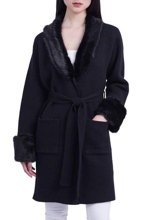 Love Token Shannon Cardigan With Faux Fur Collar In Black