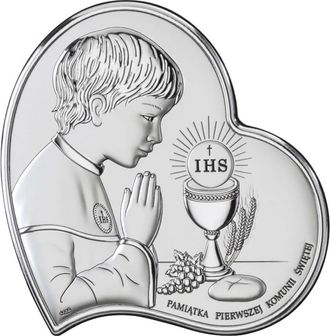 OEM Cuadro Plateado Con Un Ni&ntilde;o, Recuerdo De La Primera Comuni&oacute;n + Grabado Ds03o 7,5 X 7,5 Cm